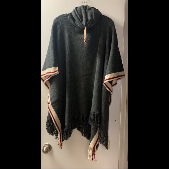 🌟 Cowl Neck Poncho Cape-Charcoal - Picture 2 of 3